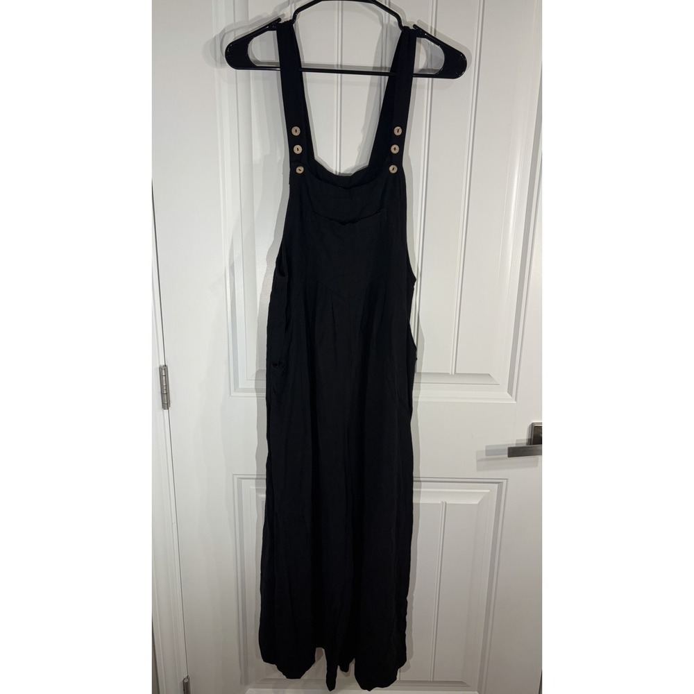 Women's Black Wide Leg Jumpsuit Romper Overall Button Casual Boho Loose Fit Sm